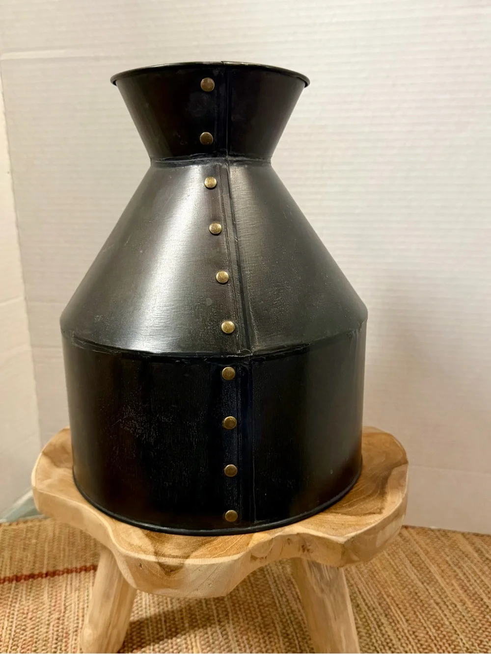 West Elm Black Metal Vase with Brass Rivet Accents 2014